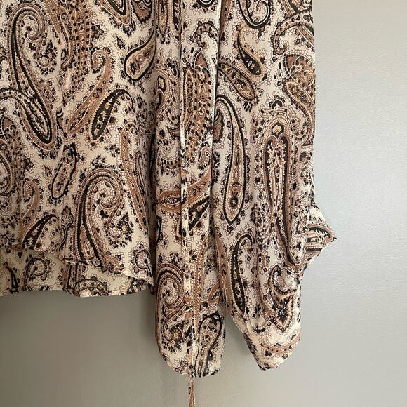 Nili Lotan Acadia Paisley‎ Silk Blouse Size XS Cream Black Neutrals Blouson Chic - Picture 11 of 16